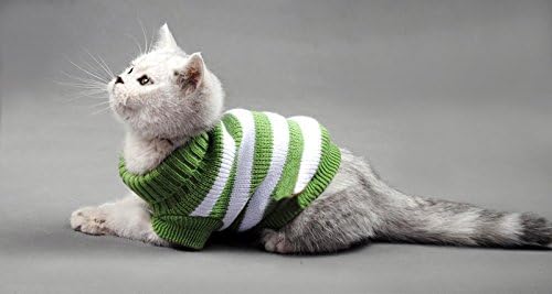 סוודרים חתולים מפוספסים סוודר קיטי לחתולים סריגים, כלבים קטנים בגדי חתלתול זכר ונקבה, מתיחה גבוהה, רכה, חמה