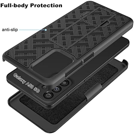 Tiflook Galaxy A53 5G Case עם קיקסטנד ונרתיק קליפ חגורה, שריון כבד אטום הלם מגן מגן ארוג דפוס ארוג כיסוי טלפון פלסטיק קשיח לסמסונג גלקסי