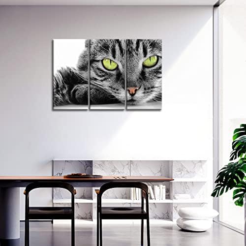 3 חתיכה שחור ולבן קיר אמנות ציור ירוק עין חתול תמונות הדפסים על בד בעלי החיים את תמונה דקור שמן לבית מודרני קישוט הדפסה