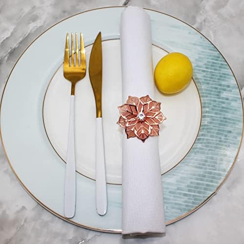 טבעות מפיות של דוויפינה פרחים סט של 6, עיצוב חלול מחזיק מפיות פרחוני ריינסטון אבזמי Serviette לחתונה משתה חג ההודיה עיצוב שולחן ארוחת