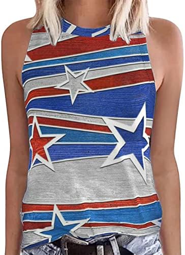 גופיות יום עצמאות של נשים חולצה פטריוטית ללא שרוולים כוכבי 4 ביולי פסים טייז דגל אמריקאי הדפס טשירטס
