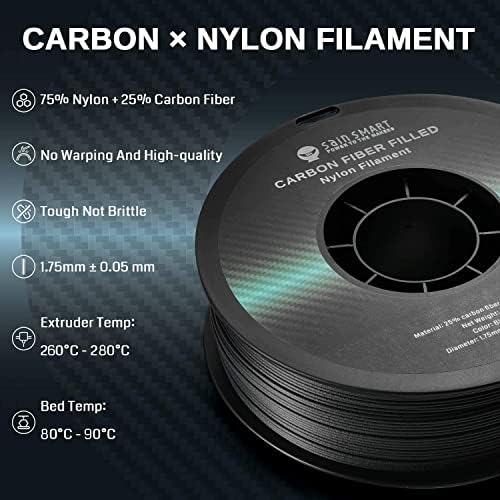 SANSMART 1.75 ממ שחור EPA-CF סיבי פחמן מלא ניילון ניילון 1 קג סליל למדפסת תלת מימד