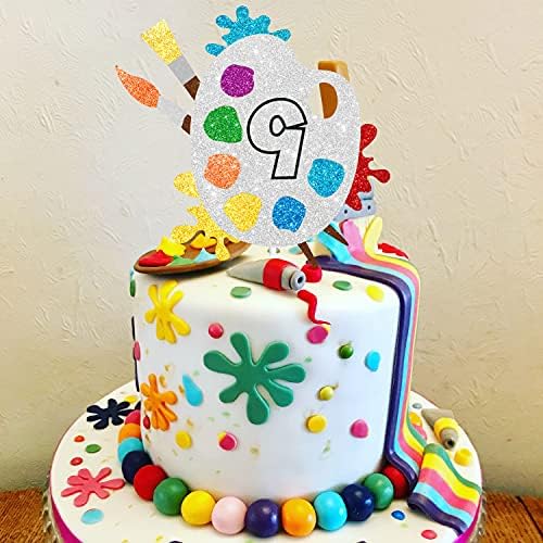 9 רפש עוגת טופר-אמנות נושאים צבעים ציור גרפי ילד ילדה שמח מסיבת יום הולדת קישוטי ספקי-תשע שנים יום הולדת עוגת דקור