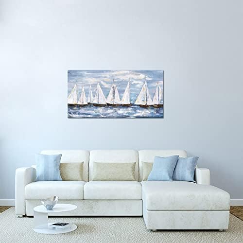 בד קיר אמנות כחול מפרשית ציור אוקיינוס נוף ימי ז 'יקלה הדפסי ממוסגר יצירות אמנות ימי סלון חדר שינה עיצוב הבית 48איקס24