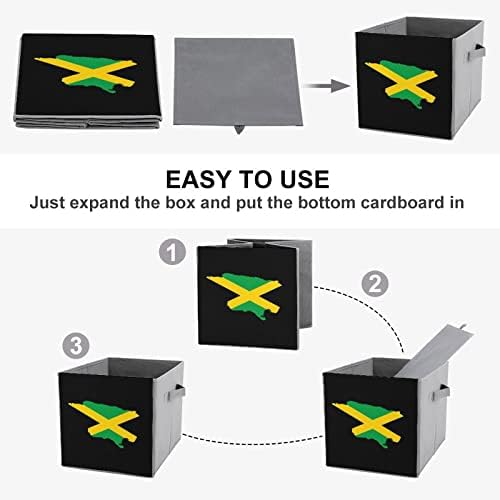 מפת דגל ג'מייקה פחי אחסון מתקפלים יסודות קוביות אחסון בדים קופסאות מארגנים עם ידיות