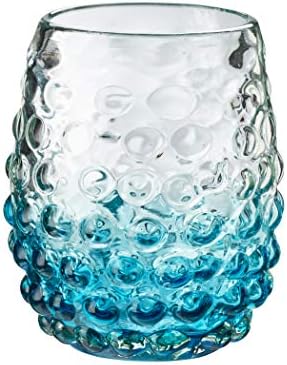 בית אמיצ 'י-קטלינה זכוכית מיושנת כפולה, אקווה, זכוכית ממוחזרת מקסיקנית בעבודת יד, 3.5 אינץ 'על 4.25 אינץ', 12 אונקיה, תוצרת מקסיקו-סט