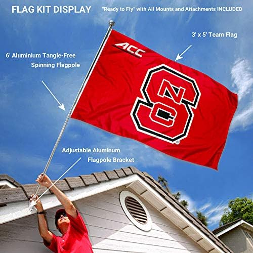 צפון קרוליינה סטייט וולפקס דגל ACC עם מוט וסוגר סט שלם