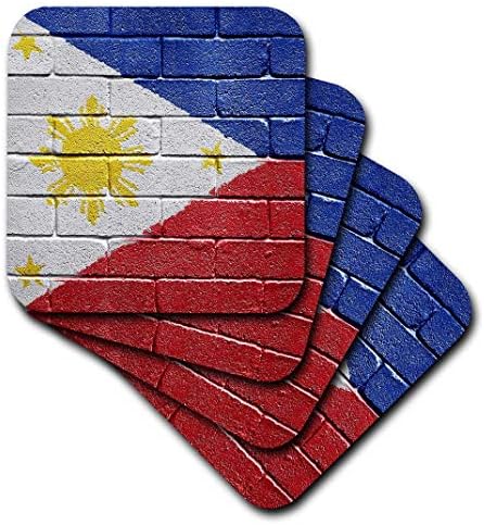 3drose CST_156968_3 דגל לאומי של הפיליפינים צבוע על קיר לבנים פיליפיני-קרמי רכבות, סט של 4