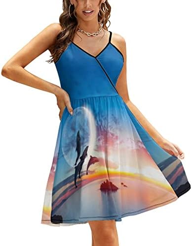 Baikutouan דולפין יפה עם שקיעה שמלת קלע סקסית לנשים שמלת פרע קיץ מזדמן שמלת חוף מידי חוף שמלת חוף