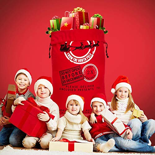 שקית סנטה אישית בגודל גדול 27 על 39 אינץ ' שקית מתנה לחג המולד כותנה סנטה תיק עם שרוך תיק מתנה לחג המולד-3 יחידות