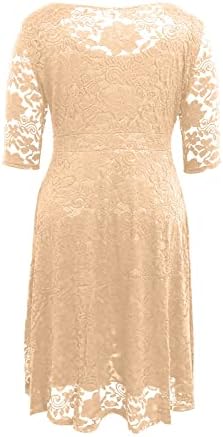 טמפרמנט נשים שרוול שרוול תלת רבע שרוול צבע מוצק מזדמן בצבע צוואר פלוס שמלה בגודל