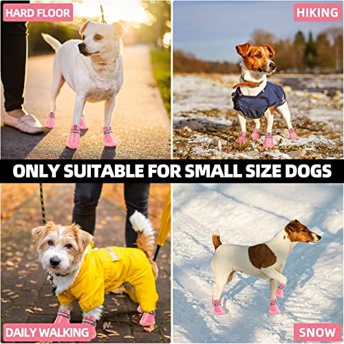 נעלי כלבים למגפי כלבים קטנים, מגפי כלבים אטומים למים מגן כפות להליכה חיצונית, נעלי גורים עם רצועות רפלקטיביות סולית אנטי החלקה מחוספסת