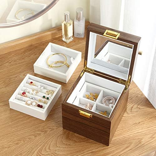 מארגן תיבת תכשיטים מעץ WINUNC מארגן אחסון שלוש שכבות מארז מתנה קופסאות טבעות עגיל קופסאות תכשיטים